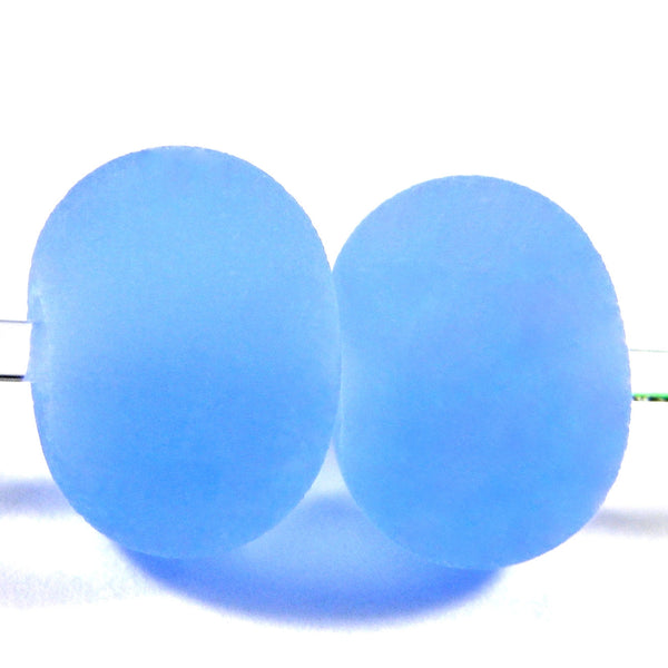 Handmade Lampwork Glass Beads, Light Blue Etched Frosted 052e