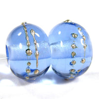 Handmade Lampwork Glass Beads, Light Blue Silver Shiny Glossy 052gfs
