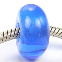 Handmade Large Hole Lampwork Beads, Glass Slider Beads, Medium Blue, Shiny