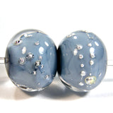 Handmade Lampwork Glass Beads, Navy Blue Fine Silver Encased Shiny