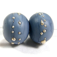 Handmade Lampwork Glass Beads, Navy Blue Silver Etched Matte 238efs