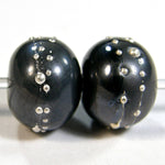 Handmade Lampwork Glass Beads, Navy Blue Silver Shiny Metallic 238gfs