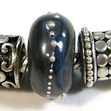 Handmade Large Hole Lampwork Beads, Glass Charm Gunmetal Metallic Silver