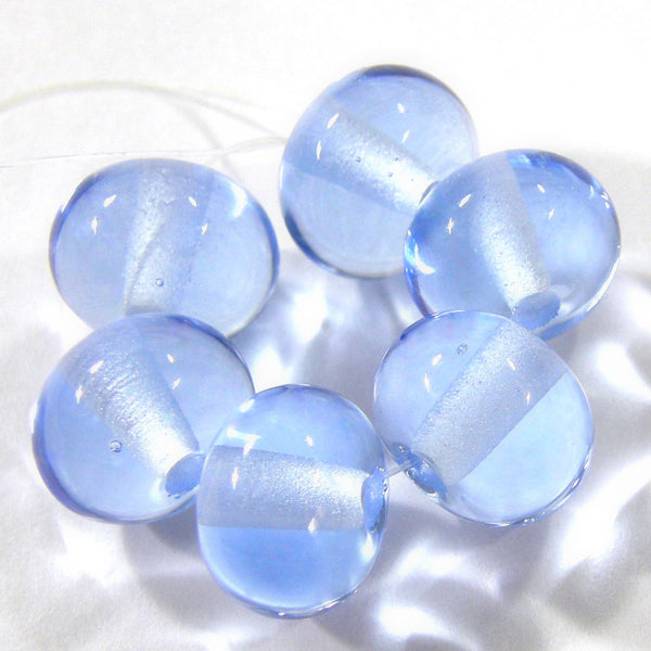 Handmade Lampwork Glass Beads, Pale Blue Shiny Glossy 050g