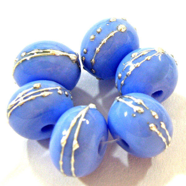 Handmade Lampwork Glass Beads, Periwinkle Blue Silver Shiny 220gfs ...