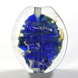 Handmade Lampwork Glass Focal Bead Encased Blue Silver Leaf Clear