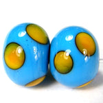 Handmade Lampwork Glass Dot Beads, Sky Blue Apricot Orange Shiny 4 Dots