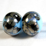 Handmade Lampwork Glass Beads, Sky Blue Black Webs Metallic Shiny