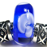 Handmade Large Hole Lampwork Beads, Lampwork Glass Flower Beads, Blue White