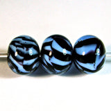 Handmade Lampwork Glass Beads, Blue Black Tiger Zebra Stripes Shiny