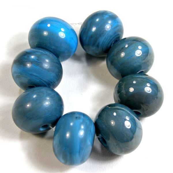 Handmade Lampwork Glass Beads, Dark Sky Blue Rustic Metallic Shiny 228g