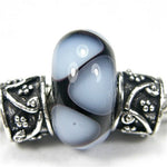 Handmade Large Hole Lampwork Beads, Glass Charms Black Pale Blue Shiny