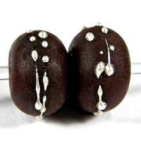 Handmade Lampwork Glass Beads, Dark Brown Silver Etched Matte 448efs