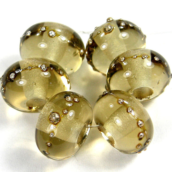 Handmade Lampwork Glass Beads, Transparent Light Brown Silver Glossy 018gfs
