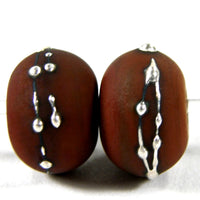 Handmade Lampwork Glass Beads, Light Brown Silver Etched Matte 444efs