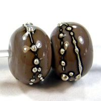 Handmade Lampwork Glass Beads, Mudslide Brown Fine Silver Shiny 703gfs