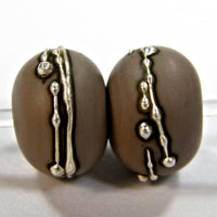 Handmade Lampwork Glass Beads, Mudslide Brown Silver Etched 703efs