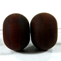 Handmade Lampwork Glass Beads, Dark Red Brown Etched Matte 452e