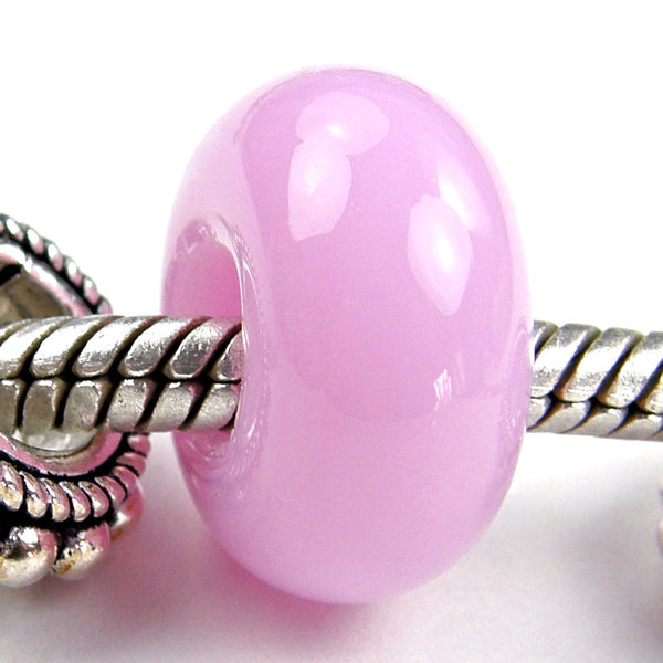 Handmade Large Hole Lampwork Beads, Glass Bracelet Charm, Bubble Gum Pink