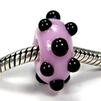 Handmade Large Hole Lampwork Beads, Art Glass Charms Pink Black Dots
