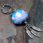 Southwestern Lavender Blue Sunset Lampwork and Feather Key Chain