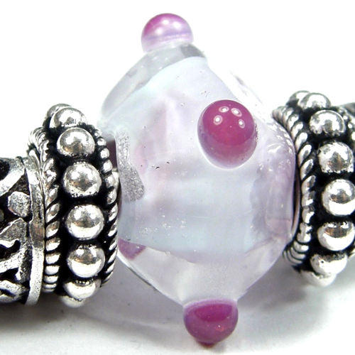 Handmade Large Hole Lampwork Beads, Glass Diamond Beads Clear Purple
