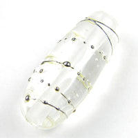Handmade Lampwork Glass Focal Beads, Clear Silver Shiny Oblong