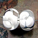 Handmade Lampwork Glass Flower Beads, Transparent Clear White Shiny