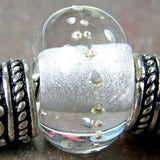Handmade Large Hole Lampwork Beads, Glass Bracelet Bead, Clear Fine Silver Shiny