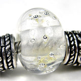 Handmade Large Hole Lampwork Beads, Glass Bracelet Bead, Clear Fine Silver Shiny