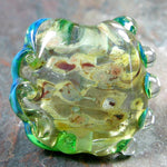 Handmade Lampwork Glass Focal Bead, Extra Large Lentil Clear Raku Green Shiny