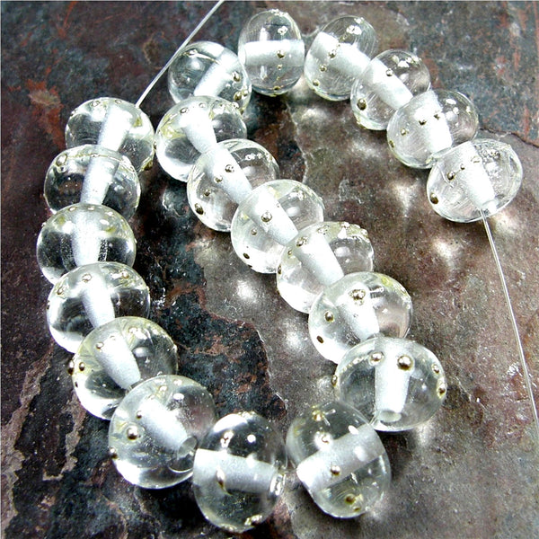 Handmade Lampwork Glass Beads, Clear Transparent Fine Silver Shiny 004gfs