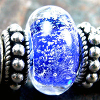 Handmade Large Hole Lampwork Beads, Artisan Glass Charms, Intense Blue Dichroic