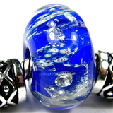 Handmade Large Hole Lampwork Beads, Cosmic Cobalt Blue Cubic Zirconias CZ Shiny
