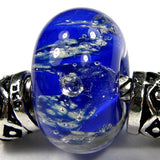 Handmade Large Hole Lampwork Beads, Cosmic Cobalt Blue Cubic Zirconias CZ Shiny