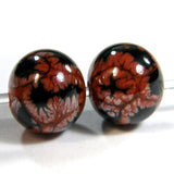 Handmade Lampwork Glass Beads, Coral With Black Webs Metallic Shiny