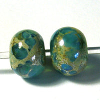 Handmade Lampwork Glass Bead Pairs, Cosmic Blues Metallic Shiny