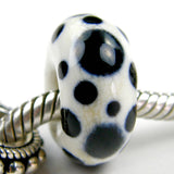 Handmade Large Hole Lampwork Beads, Dalmation Ivory Black Dots Shiny