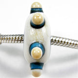 Handmade Large Hole Lampwork Beads, Lampwork Glass Slider Disk Bead, Sky Blue Ivory Raised Dots