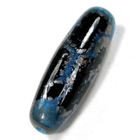 Handmade Lampwork Glass Focal Bead, Oblong Rustic Dark Sky Blue Gunmetal Webs