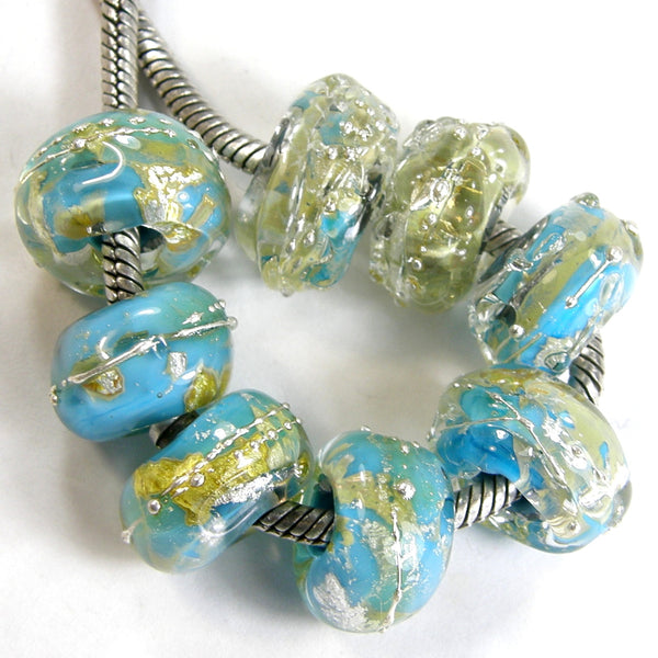 Handmade Large Hole Lampwork Beads, Glass Nugget Set, Blue