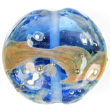 Handmade Lampwork Glass Focal Bead, Extra Large Lentil Transparent Blue Raku Silver