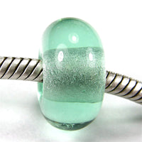 Handmade Large Hole Lampwork Beads, Glass Bracelet Bead Pale Emerald Green