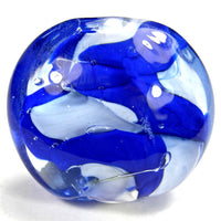 Handmade Lampwork Glass Focal Bead, XL Lentil Cobalt Blue White Silver Shiny