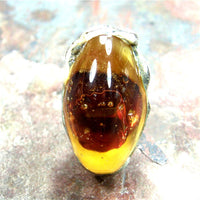 Handmade Lampwork Glass Focal Bead, XL Lentil Copper Disks Amber Honey Shiny