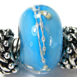 Handmade Large Hole Lampwork Beads, Encased Dark Sky Blue Silver
