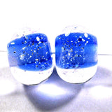 Handmade Lampwork Glass Beads, Intense Blue Sparkly Dichroic Clear Encased