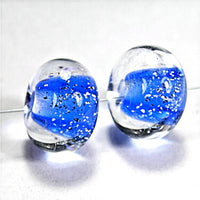 Handmade Lampwork Glass Beads, Intense Blue Sparkly Dichroic Clear Encased