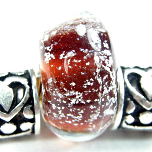 Handmade Large Hole Lampwork Beads, Glass Bracelet Charm Dichroic Amber Brown