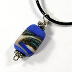 Blue Lampwork Necklace Leather Etched Handmade Boho